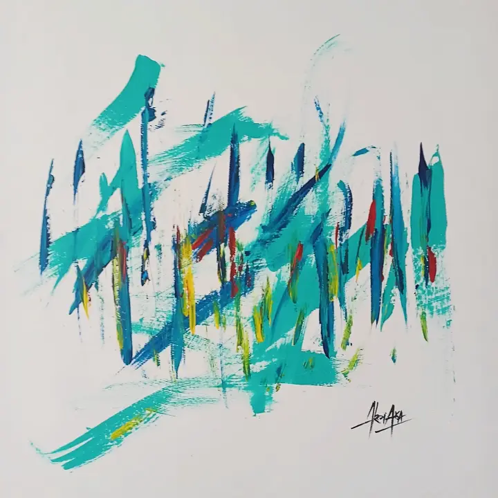Éternité, Abstractions IXXVI : peinture de l’artiste Akoi AKA, acrylique et encre de chine sur toile, 80 × 80 cm
