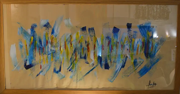 Éternité, All in blue : peinture de l’artiste Akoi AKA, acrylique sur papier xuan, 140 × 60 cm