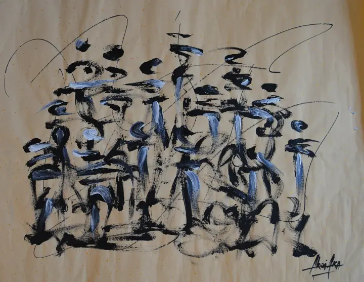 Éternité, Apparition : peinture de l’artiste Akoi AKA, encre acrylique sur papier xuan, 80 × 60 cm