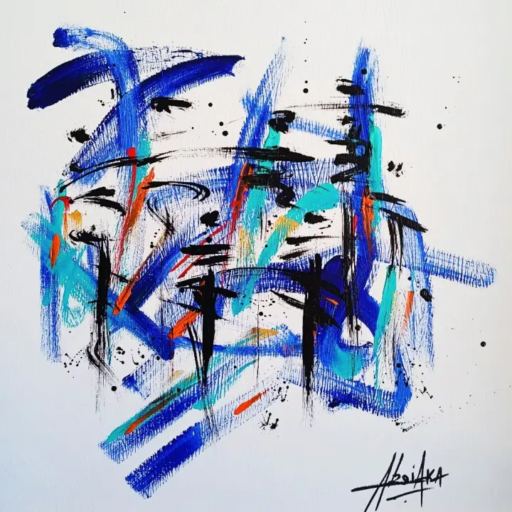Éternité, Calligraphies 02 : peinture de l’artiste Akoi AKA, acrylique sur toile, 80 × 80 cm