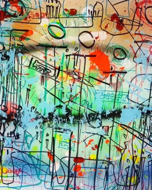 Éphémérides, Éphémérides 10 : peinture de l’artiste Akoi AKA, technique mixte sur verre, 70 × 70 cm
