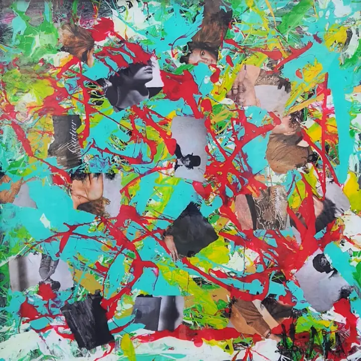 Great Reset, Great Reset 03 : peinture de l’artiste Akoi AKA, technique mixte sur verre, cadre bois, 50 × 70 cm