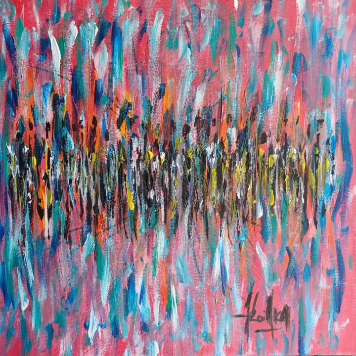 Éternité, Little sounds of Pollock : peinture de l’artiste Akoi AKA, acrylique sur toile, 50 × 50 cm
