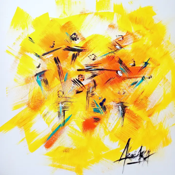 Éternité, Lumière : peinture de l’artiste Akoi AKA, acrylique sur toile, 100 × 100 cm