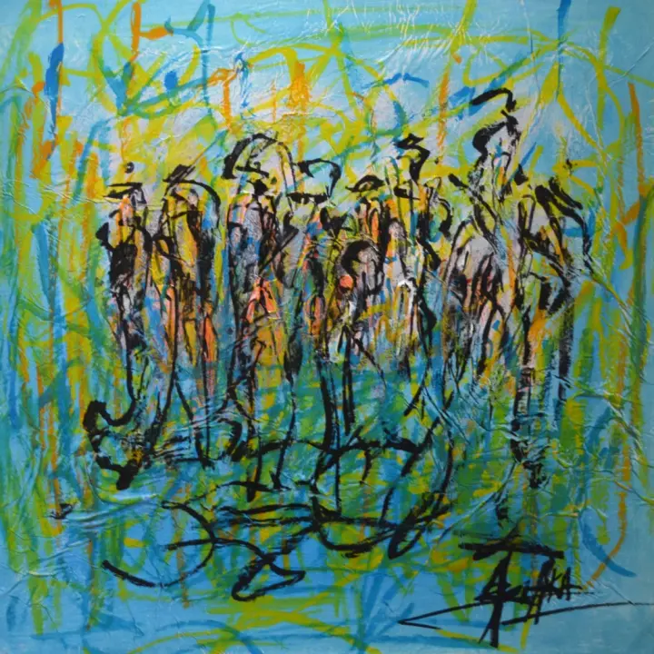 Éternité, Sans titre 122501 : peinture de l’artiste Akoi AKA, acrylique sur papier xuan marouflé sur toile, 50 × 50 cm