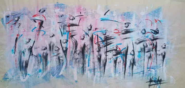 Éternité, Sans titre : peinture de l’artiste Akoi AKA, acrylique et encre de chine sur papier xuan, 140 × 60 cm