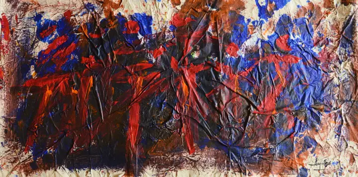 Éternité, Tribal : peinture de l’artiste Akoi AKA, encre acrylique sur double papier xuan, 140 × 60 cm